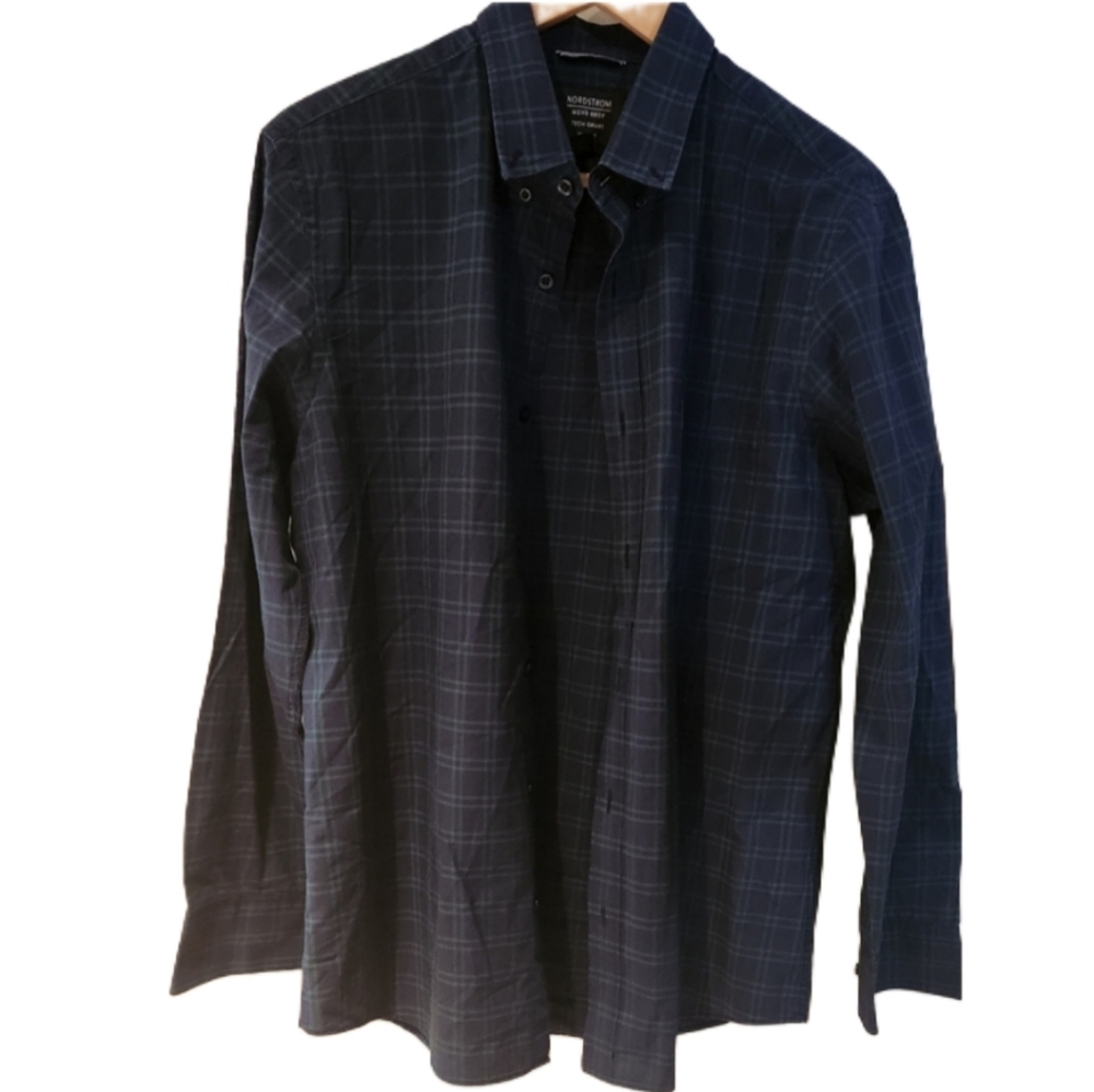 Nordstrom Mens Tech Smart L Blue/green Casual Button‎ Down Shirt